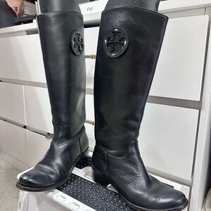 Black Leather Knee-High Boots TORI BURCH